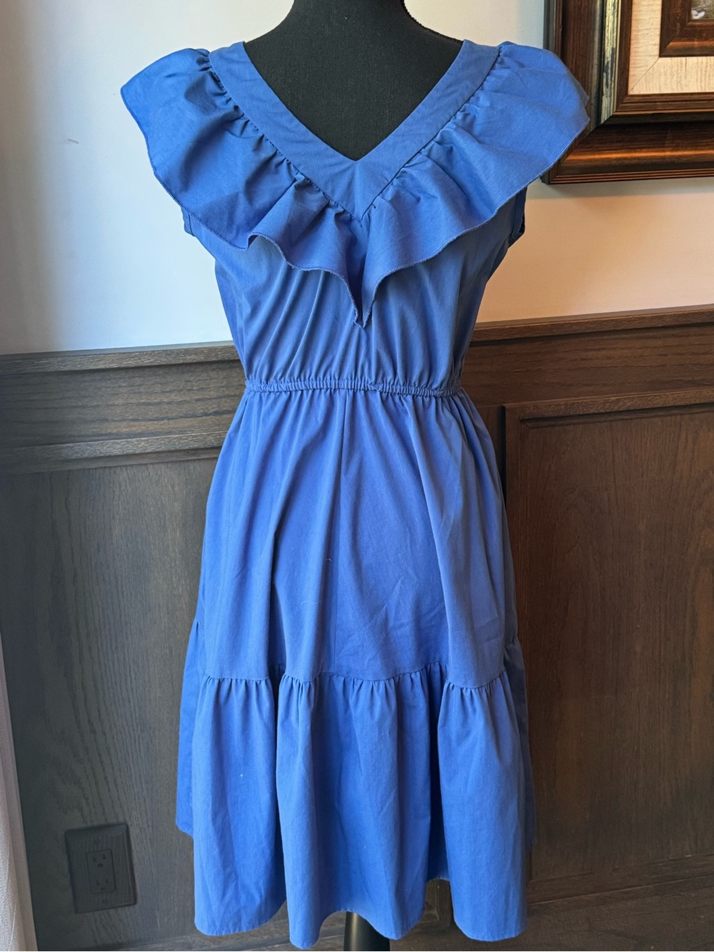 Indigo Rose Women's Blue Ruffle V-Neck Tiered Midi Dress small - Picture 4 of 8